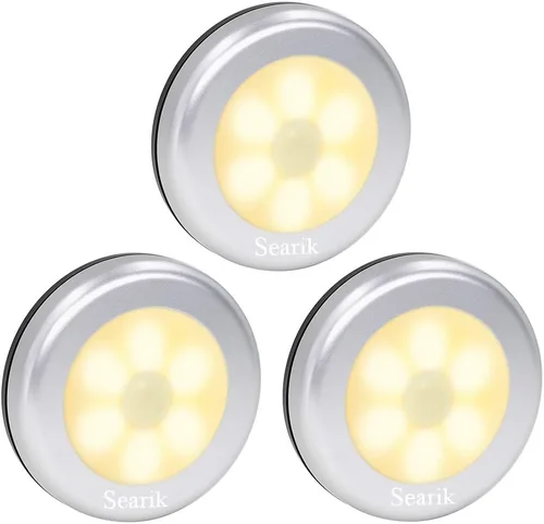 Vista 7 de 6 piezas de luz nocturna con sensor de movimiento para interiores, inalámbrica, funciona con pilas, luces de paso inalámbricas para debajo
