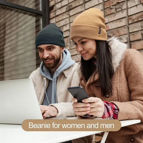 Vista 4 de Ocatoma Gorro para hombres y mujeres, de punto acrílico, con puños, para uso diario, cálido, unisex, regalos para hombres y mujeres, novio, él y ella
