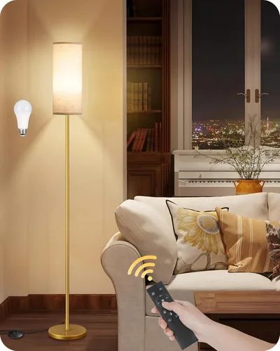 Vista 20 de Paquete de 2 lámparas de pie rosas regulables para sala de estar con 2 controles remotos e interruptor de pie, lámpara de pie de esquina, lámpara