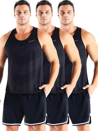 Vista 8 de NELEUS - Paquete de 3 camisetas sin mangas, con espalda en Y, Dri-Fit, para hombre, para gimnasio