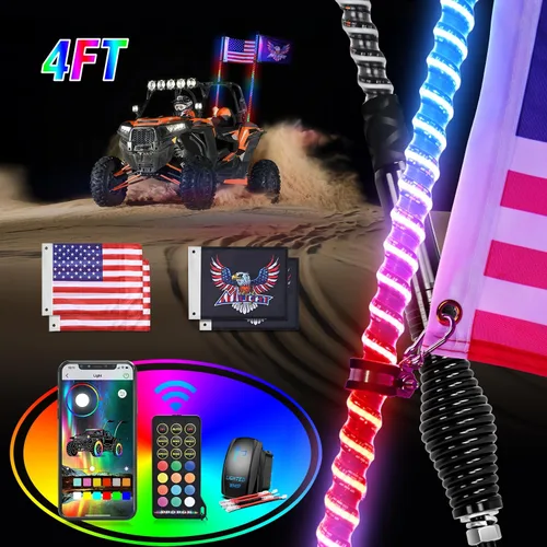 Vista 18 de Nilight Luz LED para látigo, 1 antena COB RGB de 2 pies con base de resorte, aplicación Bluetooth y control remoto, patrones de persecución