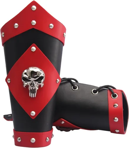 Vista 5 de GelConnie Guantelete de cuero pulsera vikingo de cuero protector de brazo medieval armadura brazaletes de cuero muñequeras Cosplay