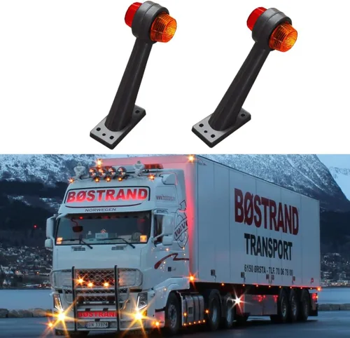 Vista 4 de Luces de marcador laterales de remolque, 4 marcadores laterales de goma, luz roja/ámbar, lámpara de contorno de 12 V para camión, caravana, Kenworth
