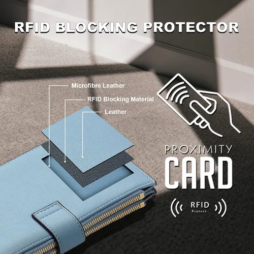 Vista 2 de Travelambo Billetera plegable con bloqueo RFID para mujer, con bolsillo con cremallera