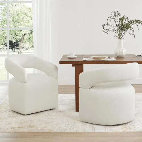 Vista 20 de KISLOT Juego de 1 sillas de comedor tapizadas con ruedas, color beige crema
