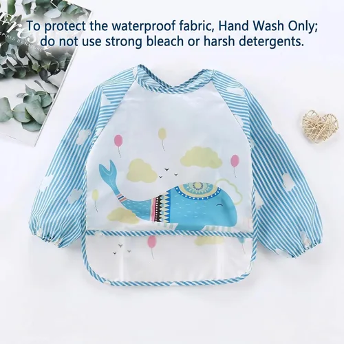 Vista 2 de PandaEar Paquete de 3 baberos de manga larga Babero impermeable de manga completa para bebés de 6 a 36 meses