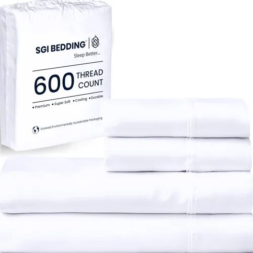 Vista 18 de SGI Bedding - Juego de sábanas de 600 hilos, 4 piezas, 100% de algodón egipcio, tamaño completo, juego de sábanas con bolsillo profundo de 38 cm