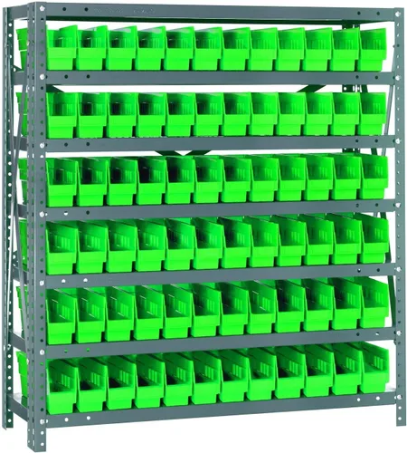Vista 224 de Quantum QSBU-245BK Heavy Duty Shelving Unit with (7) Shelves and (24) QUS245 Black Bins for Garage Warehouse Storage Distribution 400 lb Load