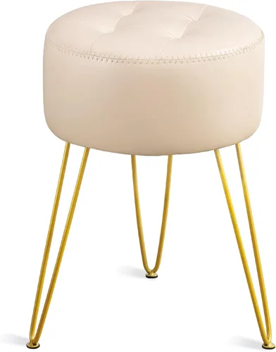 Vista 7 de LUE BONA Taburete Silla de Tocador de Cuero Sintético para Cuarto de Maquillaje, Taburete Almendra para Tocador, 19" de Altura, Taburete Silla