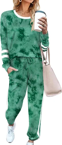 Vista 46 de Aloodor conjunto deportivo de 2 piezas para mujer, con sudadera con cuello redondo, sin botones