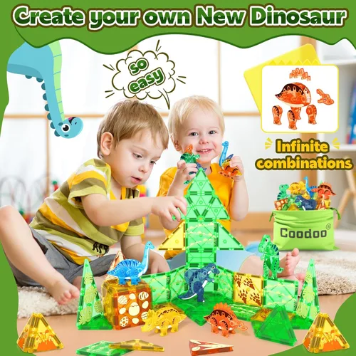 Vista 4 de Coodoo Juguetes de Dinosaurio Fichas Magnéticas 3D Dinosaurios Móviles para Niños 3-5 5-7 Juguetes Sensoriales para Exteriores para Niños Pequeños