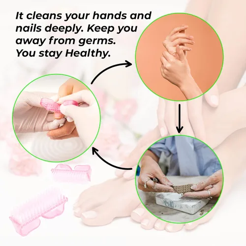 Vista 3 de 4 cepillos de uñas para uso diario - 4 tipos diferentes de cepillo de uñas con mango de plástico para limpiar las uñas - Cepillo exfoliante de uñas