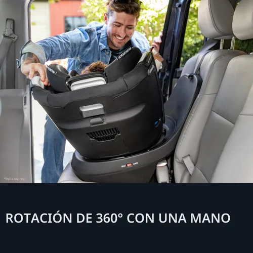Vista 4 de Evenflo Revolve360 Slim 2-en-1 Asiento rotacional para auto con cubierta de limpieza rápida (Negro Salem)