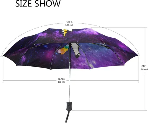 Vista 3 de Wamika Divertido paraguas de unicornio con diseño de galaxia y nebulosa, cierre automático, diseño de estrellas arcoíris, compacto, resistente al