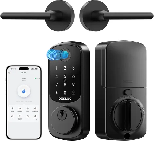 Vista 12 de DESLOC Cerradura de puerta inteligente de huella dactilar B200, cerrojo de Negro