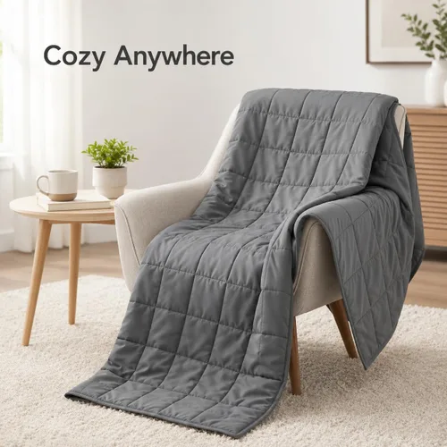 Vista 9 de Gkyet Weighted Blanket for Adults(48" x 72" 15 lbs, Twin Size) Grey Soft Cooling Weighted Blanket with Glass Beads, Breathable All Season Blanket