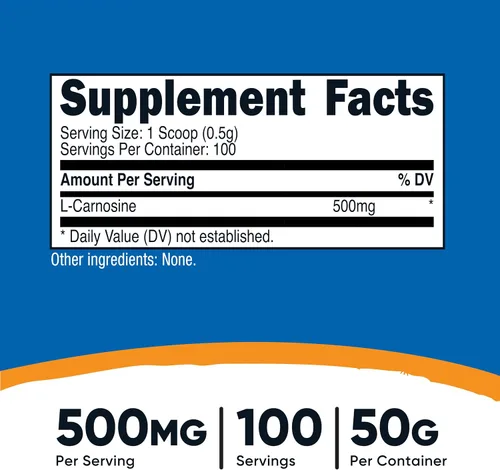 Vista 2 de Nutricost L-Carnosina en polvo 1.76 oz (100 porciones) - Sin OMG