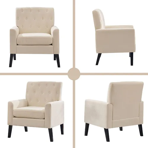 Vista 7 de Sillas decorativas modernas de mediados de siglo, silla de oficina de felpilla beige para recepción, silla de club tapizada para sala de estar