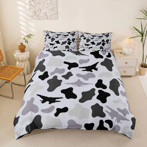 Vista 41 de Manfei Juego de funda de edredón de camuflaje de animales marinos, tamaño individual, juego de ropa de cama de camuflaje de tiburones y ballenas