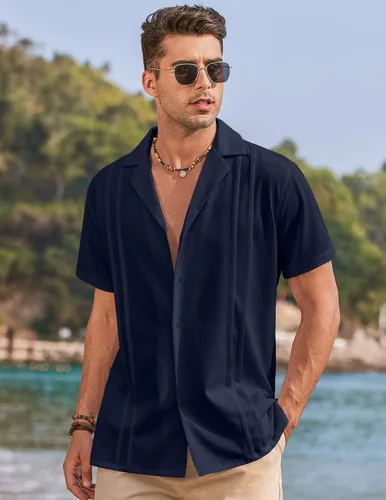 Vista 3 de COOFANDYMen'sCubanGuayaberaShirtsShortSleeveButtonDownShirtsSummerBeachShirts