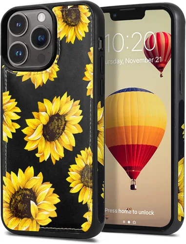 Vista 9 de CASEOWL Camellia - Funda de piel vegana en relieve compatible con iPhone 13, magnética, desmontable, delgada, funda protectora de TPU para iPhone