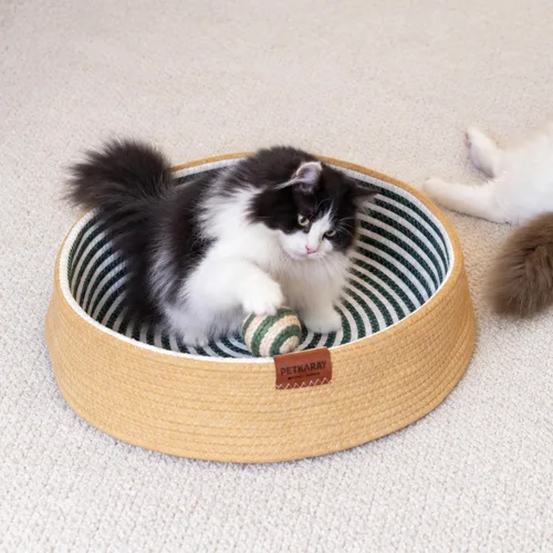 Vista 8 de PETKARAY Cama tejida a mano para gatos con cojín lavable para gatos