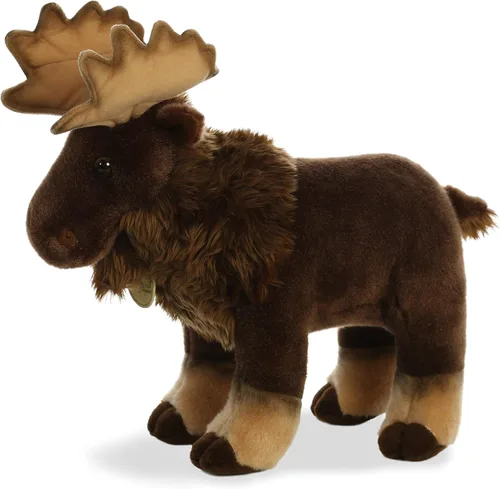 Vista 3 de Aurora® Adorable alce de peluche Miyoni®, detalle realista, compañía entrañable, marrón, 14 pulgadas