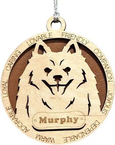 Vista 166 de Adorno de Navidad personalizado para perro Cavalier King Charles Spaniel, redondo de 3 pulgadas, madera cortada con láser de 2 capas, nombre y texto
