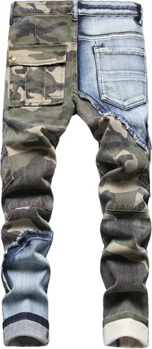 Vista 2 de Baylvn - Pantalones de mezclilla rectos ajustados para hombre, cómodos, para motociclista
