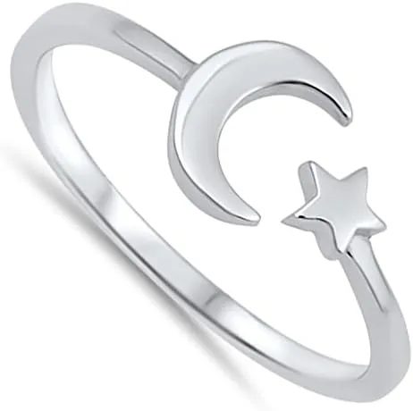 Vista 2 de Anillo de luna y estrella de plata de ley, elige tu