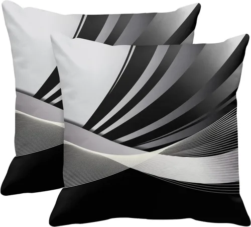 Vista 20 de Emvency Juego de 2 fundas de almohada decorativas retro con diseño de rayas grises y negras, para decoración del hogar, cuadradas, 16 x 16 pulgadas
