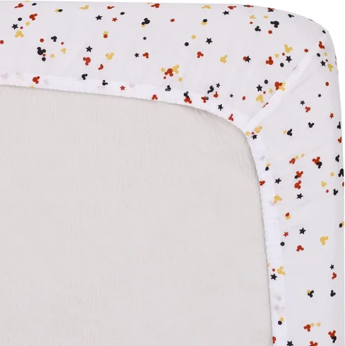 Vista 4 de Todo para Niños Disney Mickey Mouse - Sábana Bajera Ajustable para Cuna de Confeti de Mickey, Colores Rojo, Amarillo, Negro y Blanco Disney Mickey