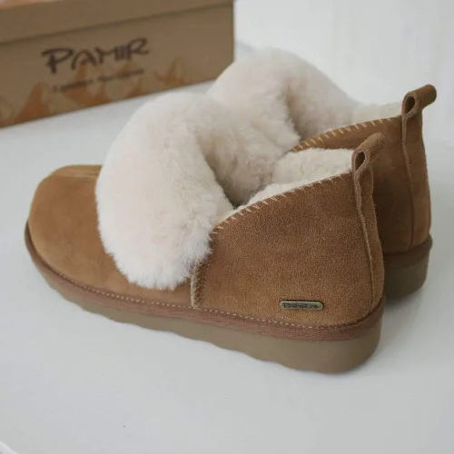 Vista 7 de PAMIR Botines de piel de oveja genuina para mujer, botines de espuma viscoelástica para interiores y exteriores, Negro