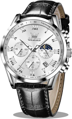 Vista 7 de OLEVS - Reloj de pulsera de cuero para hombre, analógico de cuarzo, cronógrafo de lujo con fecha, impermeable, luminoso - Estilo de vestir