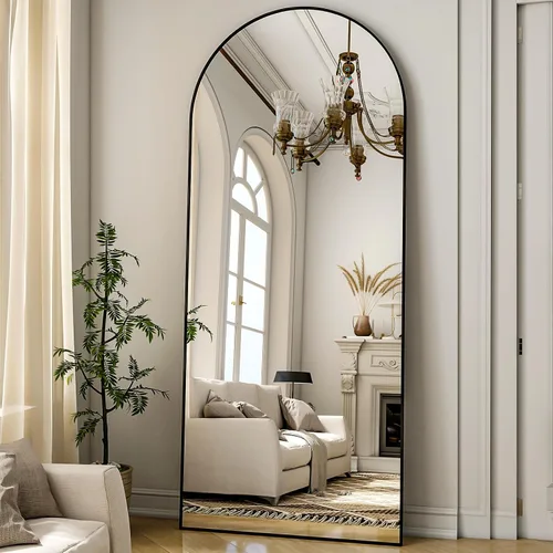 Vista 23 de Espejo de Cuerpo Entero 56"x21" - Espejo de Cuerpo Arqueado de Pie con Marco de Aluminio, Inclinado/Colgante para Dormitorio Vestidor Sala de Estar