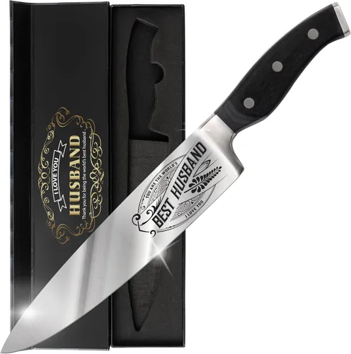 Vista 8 de Best Boss - Cuchillo de chef de alta calidad para regalo de cumpleaños, cuchillo de cocina de acero al carbono de 8 pulgadas con mango de madera