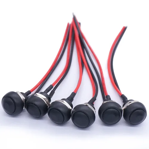 Vista 6 de Twidec /6 unids interruptor de botón momentáneo de 0.472 in agujero de montaje de 1/2 "encendido apagado mini redondo impermeable negro con cables