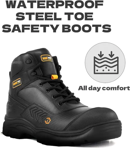 Vista 3 de Jacata Waterproof Leather Soft/Steel Toe Work Boots For Men,Heavy Duty 6Inch Oil/Slip Resistant Rubber Outsole Comfortable Construction Industrial