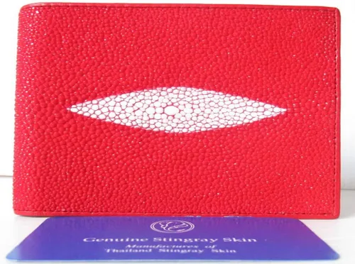 Vista 2 de Cuero auténtico de la piel de Stingray 1 ojo hombre bifold brillante rojo cartera