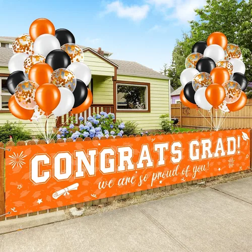 Vista 8 de Cartel de graduación de 37 piezas para decoración de globos de clase de 2026, pancarta de felicitaciones graduadas para decoración al aire libre