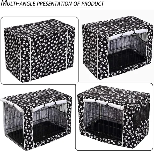 Vista 4 de Pethiy Funda para jaula de perro de poliéster duradero, ajuste universal para jaula de perro de alambre, se adapta a la mayoría de jaulas de perros