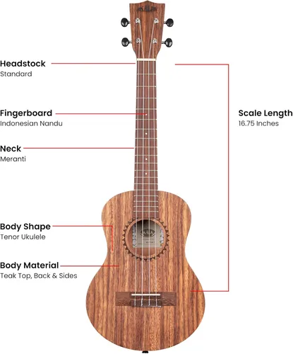 Vista 8 de Ukelele tenor de teca Kala Natural
