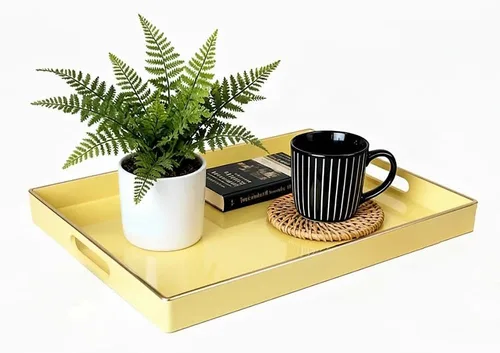 Vista 11 de Bandeja Decorativa, Bandeja Rectangular de Plástico con Asas, Moderna Bandeja de Tocador y Bandeja para Servir para Baño, Cocina, Otomana y Mesa
