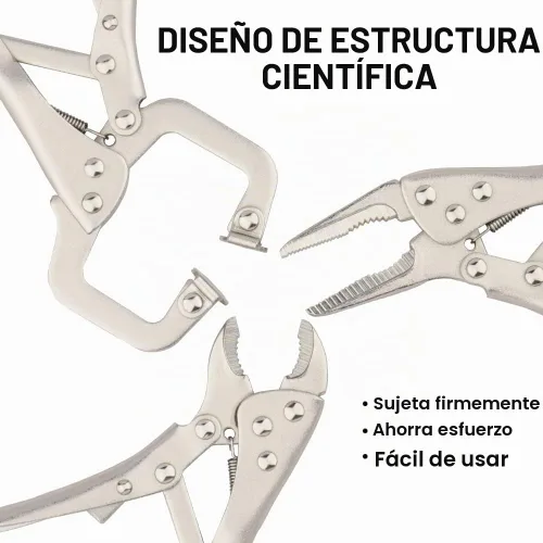 Vista 4 de Hoteche Juego de 3 alicates de bloqueo de 5 pulgadas, abrazadera en C, nariz larga, mandíbula redonda, herramientas versátiles para agarre