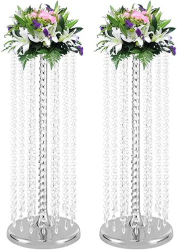 Vista 9 de 2 centros de mesa de boda para mesas, jarrones de 35.5 pulgadas de alto para centros de mesa de metal dorado para decoración de mesa para boda
