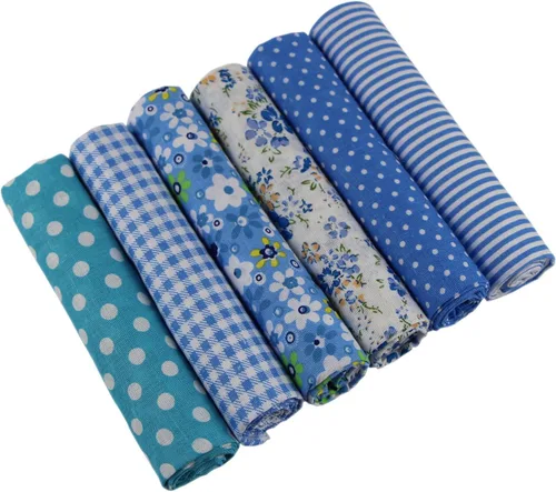 Vista 3 de UOOOM 6pcs 19.7x19.7 in Patchwork algodón tela DIY costura hecho a mano acolchado tela diferentes diseños (Tone-Blue)