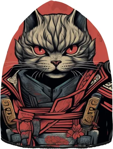 Vista 2 de Cool Cat Samurai - Gorro unisex holgado, talla única, cálido y suave para clima frío, color rojo, Rojo