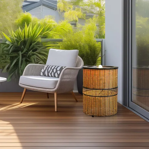 Vista 3 de Naturefalls Fuente de jardín hecha a mano para interiores y exteriores, fuente cilíndrica de metal de 16.9 pulgadas de alto con luz LED y bomba