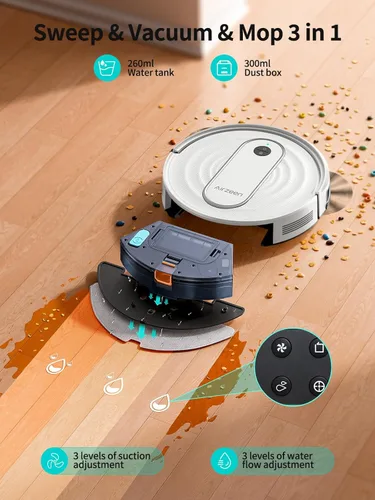 Vista 2 de Robot aspirador y trapeador – Potente succión de 4000 Pa, control de aplicación/Alexa, solución de limpieza 3 en 1 con carga automática, perfecta