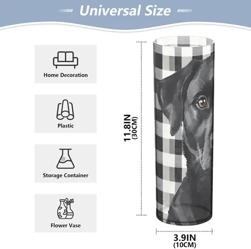 Vista 2 de Black Dog Buffalo Plaid Check Plastic Vase 11.8 x 3.9 Inch decorative Large Flower Vase Clear Dining Room Entryway Library jarron para centro